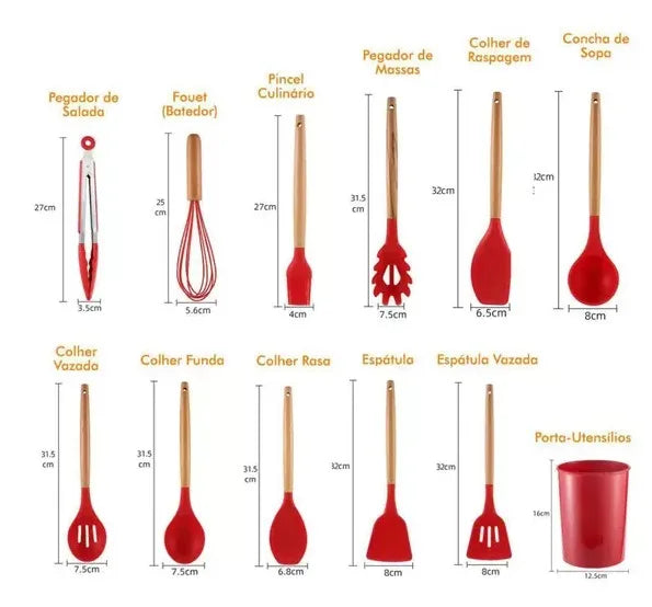 Kit de Utensílios 11 peças para Cozinha em Silicone